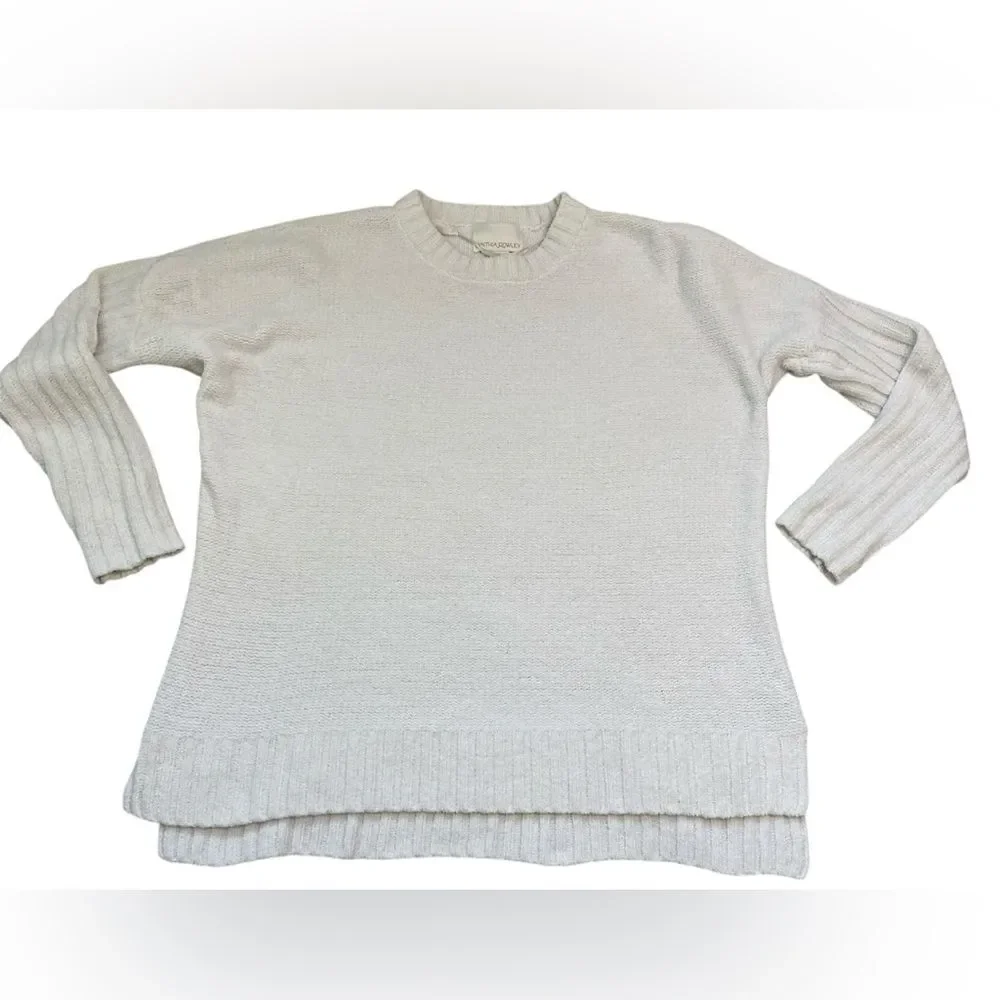 Cynthia Rowley White Chenille Crewneck Long Sleeve Sweater